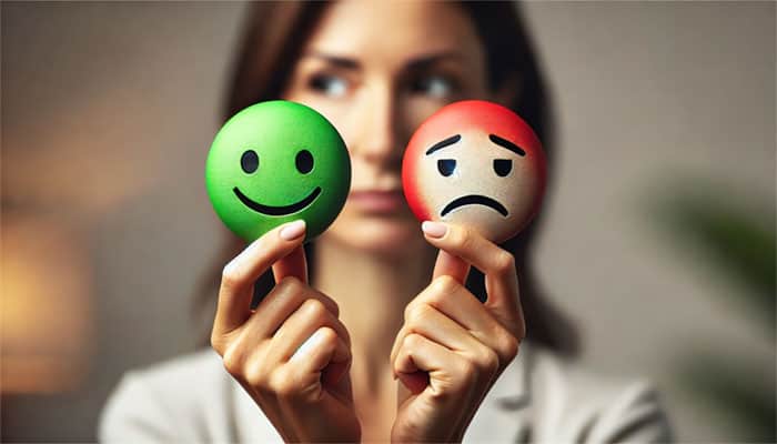 Happy and sad face emojis representing customer sentiment analysis for SAPient Insights Group services and solutions.