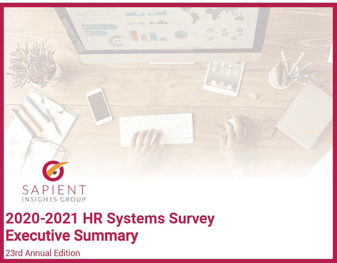 HR systems survey report 2020-2021 by Sapient Insights Group, focus on HR technology trends, analytics, and employee data management for business leaders.