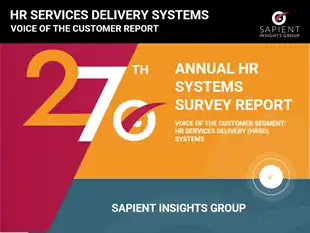 HR services delivery systems report highlighting key insights into annual HR system survey results presented by Sapient Insights Group.