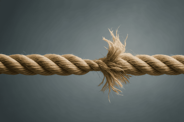 Frayed rope indicating strength and resilience in business or technology contexts.