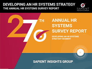 SAPient Insights Group logo and HR Systems Survey Report cover emphasizing HR strategy and technology insights.